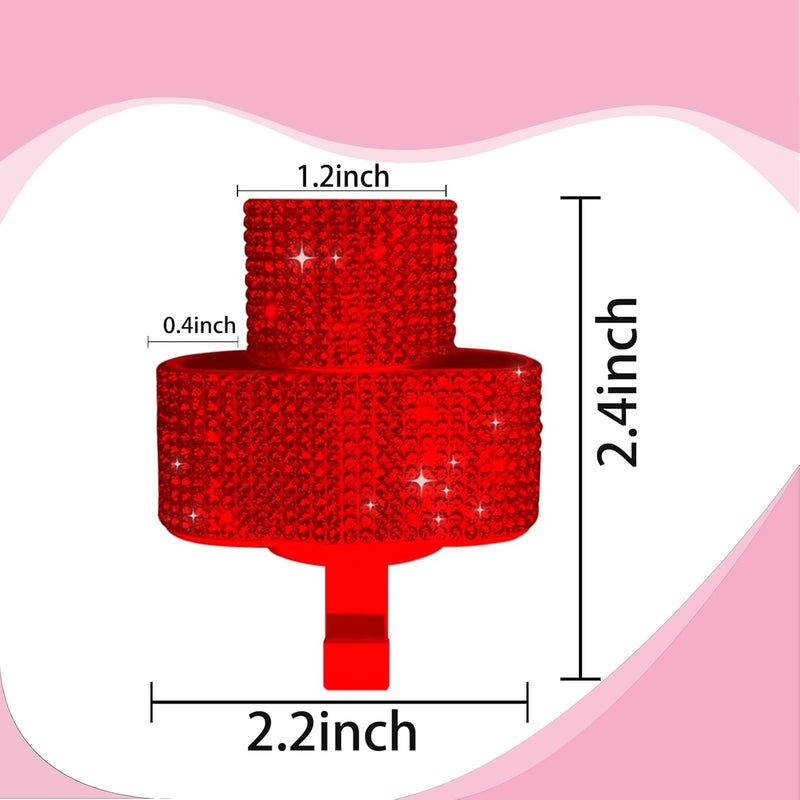 I3DIDEA Bling Car Chapstick Holder with Rhinestones,2-in-1 Compact Lipstick & Sunglasses Holder | Adhesive Mount Cosmetic Organizer | Car Interior Accessories for Women (Red) - Image 3